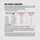 Dog feeding chart for daily ration and feeding guide on a white background