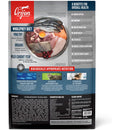 Orijen pet food packaging with ingredients and benefits listed