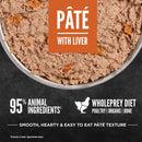 Pet food páté with liver in a bowl on a dark background, featuring Wholeprey Diet branding.