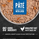 Pet food páté with liver in a bowl, featuring Wholeprey Diet branding.