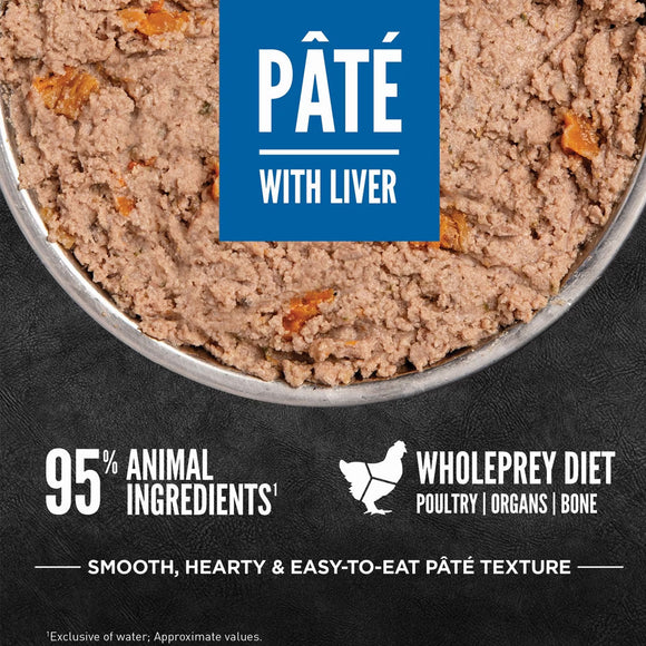 Pet food páté with liver in a bowl, featuring Wholeprey Diet branding.