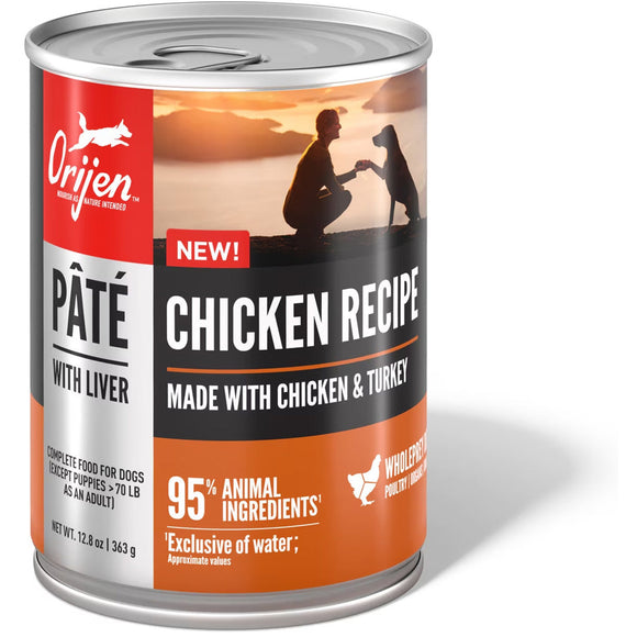 Orijen Páté with Liver Chicken Recipe can on a white background