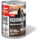 Orijen Regional Red dog food can with a sunset silhouette design on the label.