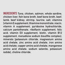 List of ingredients for a pet food product on a white background