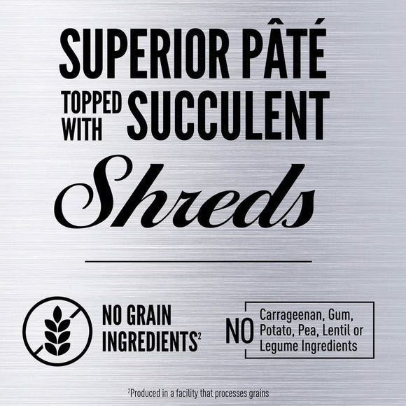 Text on a white background about pété with succulent shreds and allergen information.