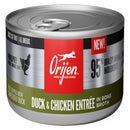 Orijen canned duck and chicken entree for cats on a white background