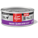 Orijen cat food can with chicken and salmon entrée label on a white background
