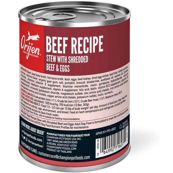Orijen beef recipe can for dogs on a white background