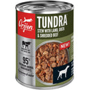 Can of Orijen Tundra Stew with Lamb, Duck & Shredded Beef on a white background