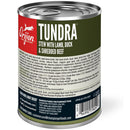 Canned dog food can with 'Tundra' label featuring Orijen branding on a white background.