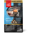 Orijen pet food package with ingredients and benefits displayed