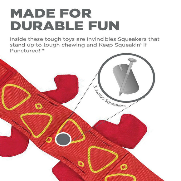 Outward Hound Fire Biterz Lizard 3 Squeaker Red Dog Toy (Large)