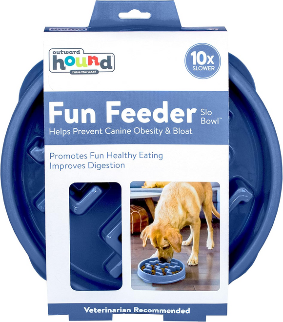 Outward Hound Fun Feeder Slo Bowl Slow Feeder Dog Bowl Blue - Large/Regular (4 cups) - Toys 10