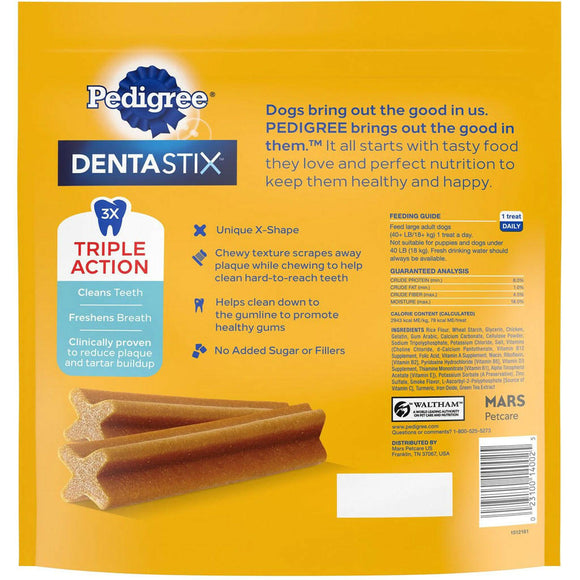 Pedigree Dentastix Large Original Chicken Flavor Dental Dog Treats backside
