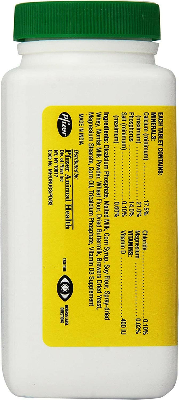 Ingredients and each tablet mineral of Pet-Cal Calcium Supplement Tablets for Dogs & Cats