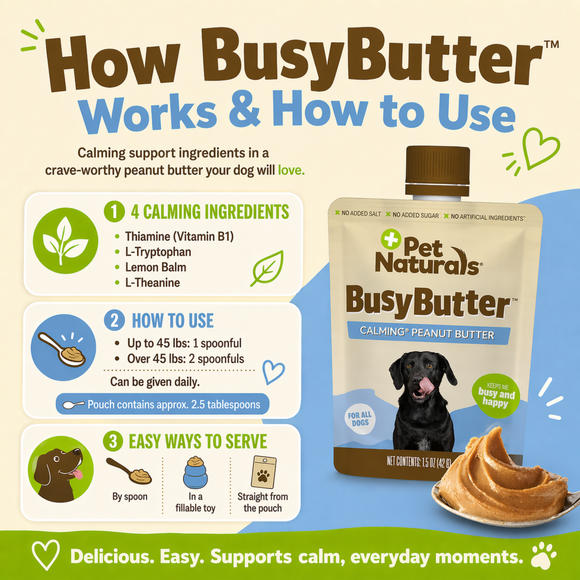 Pet Naturals BusyButter Calming Peanut Butter for Dogs (1.5 oz x 6 pouches) - Dog Calming & Anxiety Supplements 7