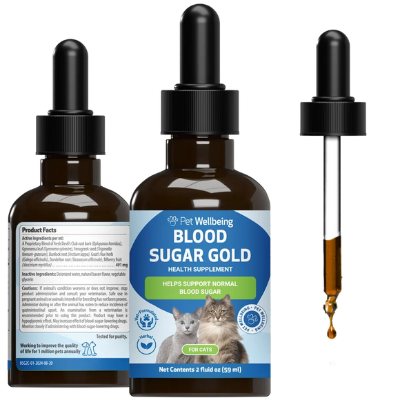 Pet Wellbeing Blood Sugar Gold for Cat Blood Sugar Support - 2 oz - Cat Vitamins & Supplements 1