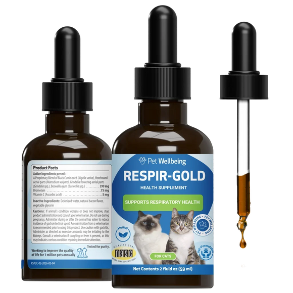 Pet Wellbeing Respir-Gold for Easy Breathing in Cats 2-oz - Cat Supplements & Vitamins 1