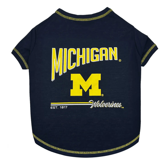Pet’s First NCAA Bold City Text Tee for Dogs & Cats - X-Small / Michigan Wolverines - Pet Apparel 1