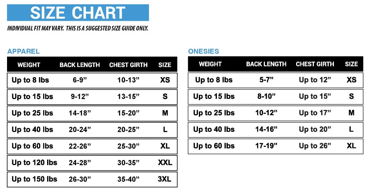 Pet's First Sizing Chart
