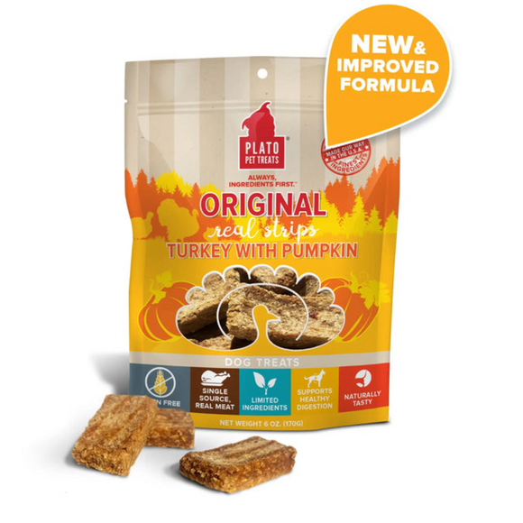 Plato Original Real Strips Turkey with Pumpkin Dog Treat Bars - 6 oz - Dog Treats 1