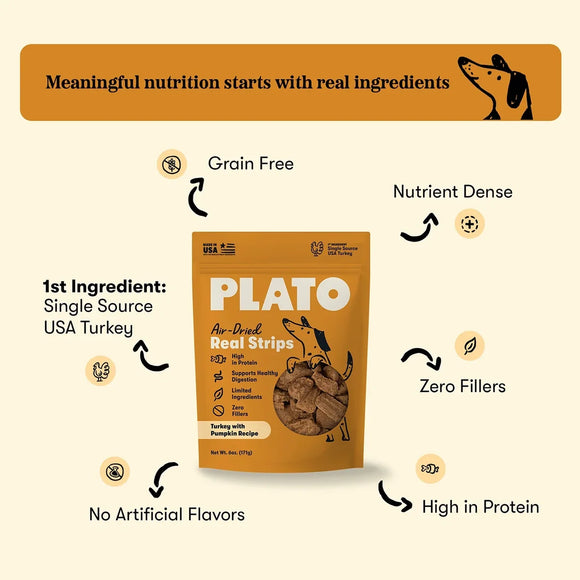 Plato Original Real Strips Turkey with Pumpkin Dog Treat Bars - Dog Treats 2