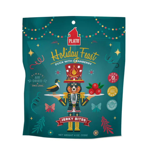 Plato Pet Treats Holiday Feast Duck with Cranberry Jerky Dog Treat 4-oz - Dog Treats 1
