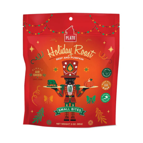Plato Pet Treats Holiday Roast Small Bites Beef & Pumpkin Dog Treat 3-oz - Dog Treats 1