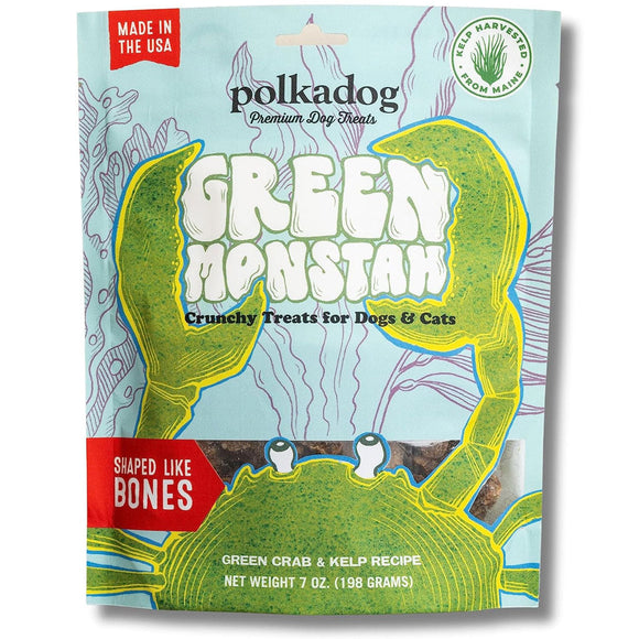 Polkadog Green Monstah Crunchy Treats Bone Shaped for Dogs & Cats - 7-oz - Dog Treats 1