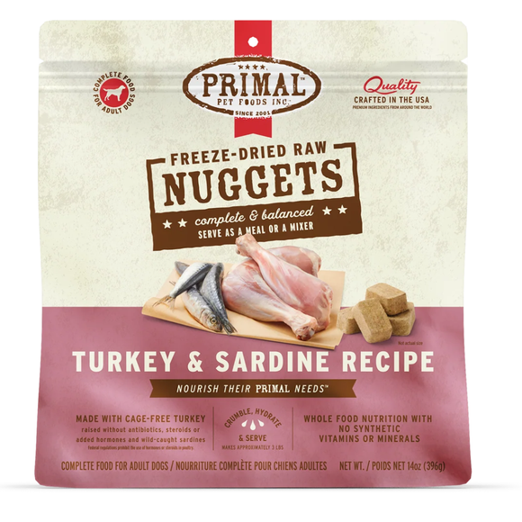 Primal Pet Freeze-Dried Nuggets Turkey & Sardine Recipe Raw Dog Food - 14 oz - Dog Food 10