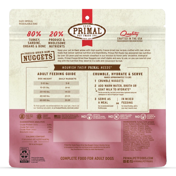Primal Pet Freeze-Dried Nuggets Turkey & Sardine Recipe Raw Dog Food - 30 oz - Dog Food 3