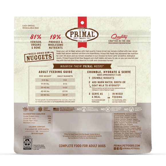 Primal Pet Freeze-Dried Nuggets Venison Recipe Raw Dog Food - Dog Food 3