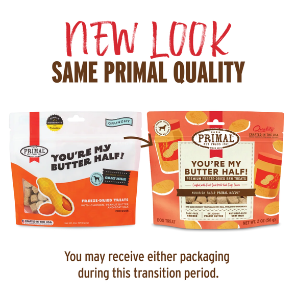 Primal Pet You’re My Butter Half! Freeze-Dried Chicken & Peanut Butter Raw Treats for Dogs 2-oz - Dog Treats 2