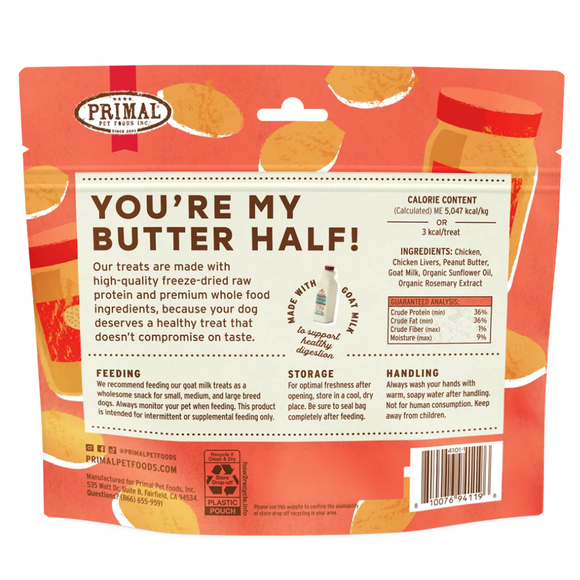 Primal Pet You’re My Butter Half! Freeze-Dried Chicken & Peanut Butter Raw Treats for Dogs 2-oz - Dog Treats 4