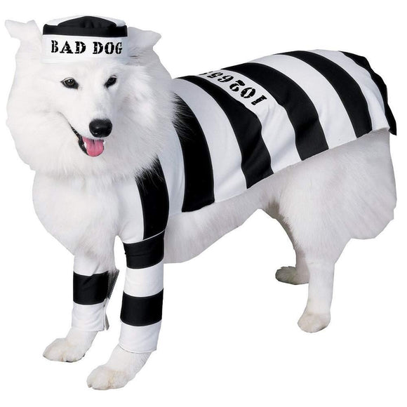 Prisoner Jail Bad Dog Black and White Convict Pet Costume Large Costume.