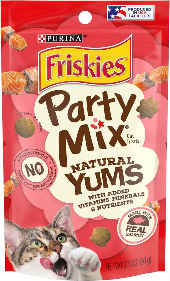 Purina Friskies Party Mix Natural Yums Complete & Balanced Salmon Crunchy Natural Cat Treats - Cat Treats 1