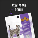 Stay fresh pouch of Purina Pro Plan Low-Calorie Crunchy Dental Bites Cat Treats. Keep the treats fresh for long time