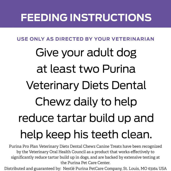 Feeding instructions of Purina Pro Plan Dental Chewz Dog Treats