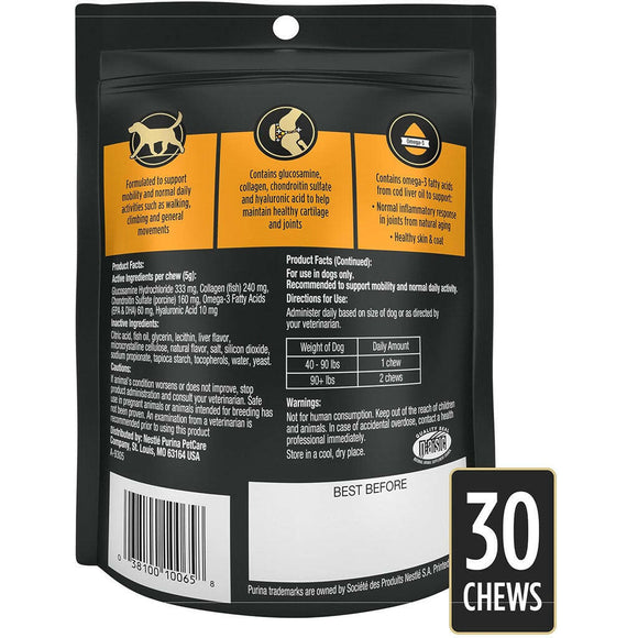Back Label of Purina Pro Plan Veterinary Supplements Joint Care Soft Chews for Medium & Large Dogs - 30 chews