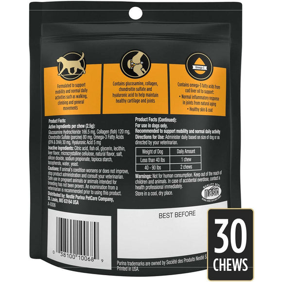 Back label of Purina Pro Plan Veterinary Supplements Joint Care Soft Chews for Small & Medium Dogs - 30 chews