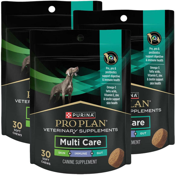 Purina Pro Plan Veterinary Supplement Multi Care Supplement Soft Chews for Dogs - pack of 3 - 30 soft chews each
