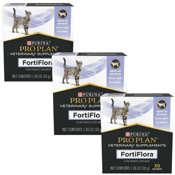 Purina Pro Plan Veterinary Supplements FortiFlora Probiotic Supplement for Cats - 90 sachets (pack of 3)