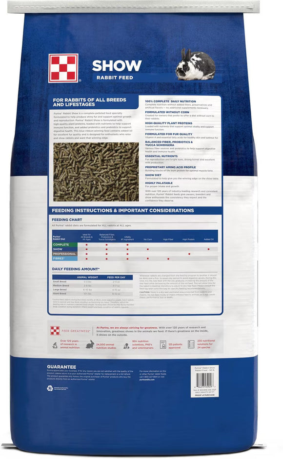 Purina Rabbit Chow Show Pellet Feed 50-lb - Small Animal Food 2