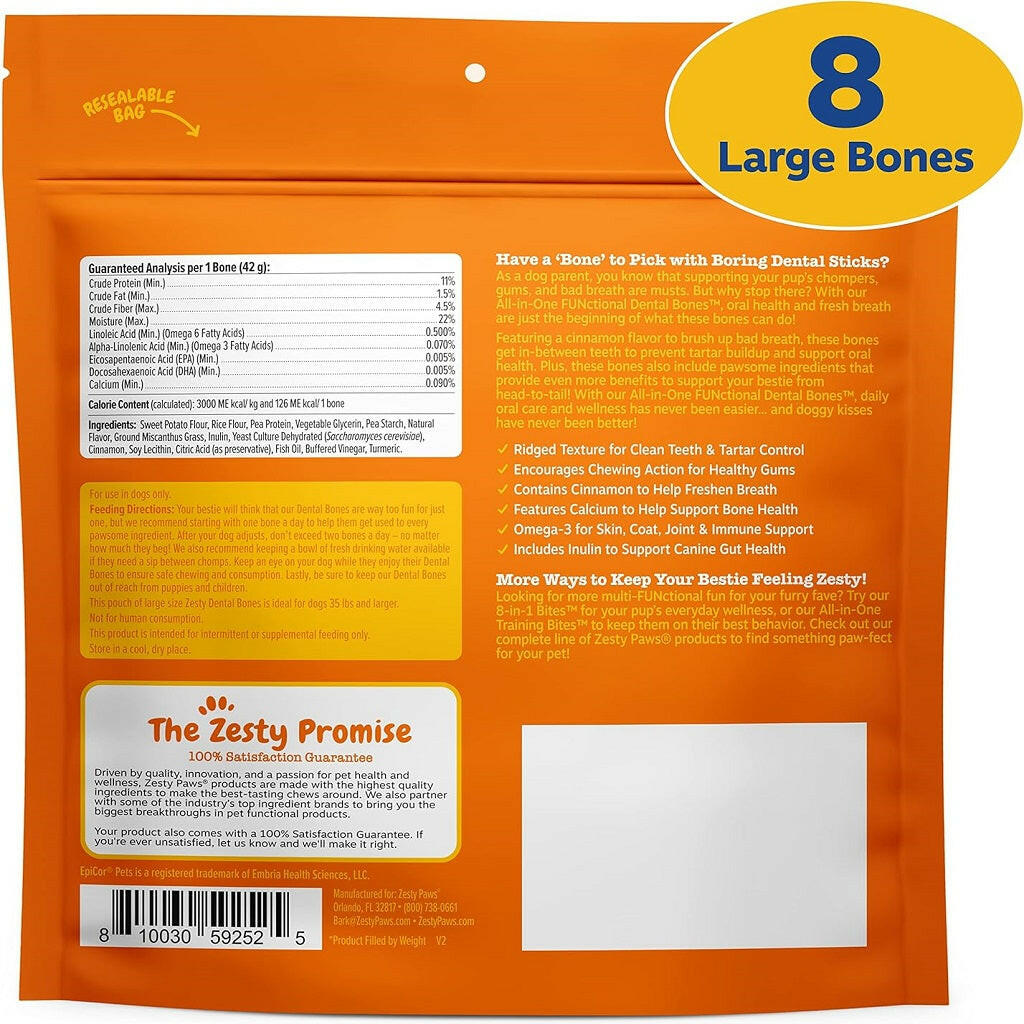 Zesty Paws All-in-One Functional Dental Bone Chews for Large Dogs (8 bones)