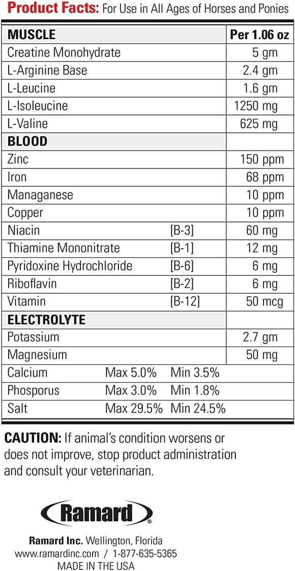 Ramard Total Blood Fluids Muscle Electrolytes Supplement For Horses (1.98 lb 30 day supply) - Horse Vitamins &