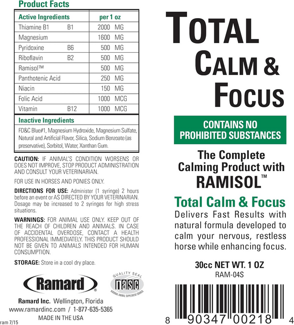 Ramard Total Calm & Focus Paste Supplement For Horses (30 cc) - Horse Vitamins & Supplements 5