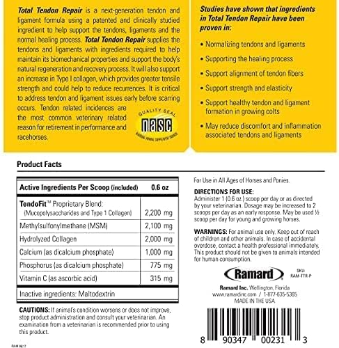 Ramard Total Tendon Repair Powder Horse Supplement (1.12 lb 30 Day Supply) - Horse Vitamins & Supplements 6