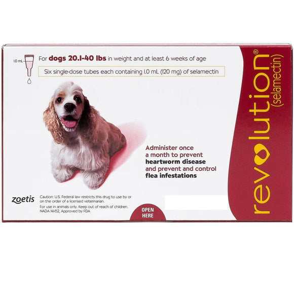Revolution Topical Solution for Dogs - 20.1-40 lbs (Red) / 12 Doses - Pet Medicine 8
