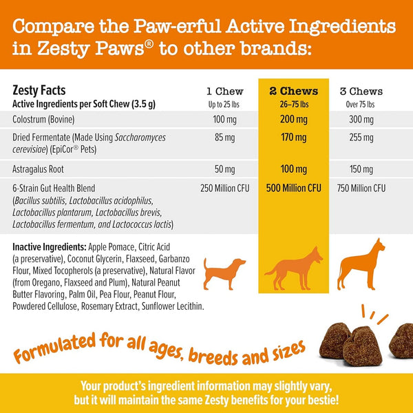 Zesty Paws Allergy & Immune Bites Peanut Butter Flavored Chews for Dogs (90ct)