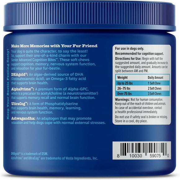 Zesty Paws Senior Advanced Cognition Bites Chicken Flavor Calming Supplement For Dogs (90 ct)